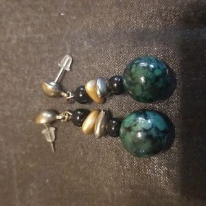 Vintage Green And Black Marbled Earrings